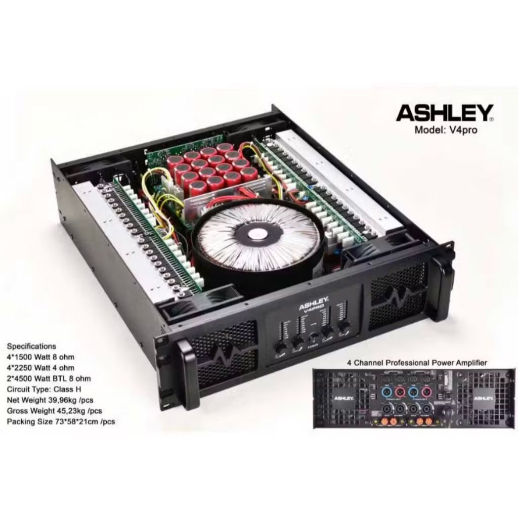 POWER 4 CHANNEL ASHLEY CLASS H V4PRO V 4PRO V4 PRO ORIGINAL BERGARANSI RESMI ASHLEY / ashley v4pro