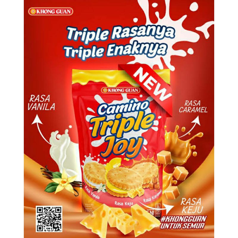 

Khong Guan Camino Triple joy biscuit sandwich dgn 3 pilihan rasa dlm 1 pack biskuit enak dab murah