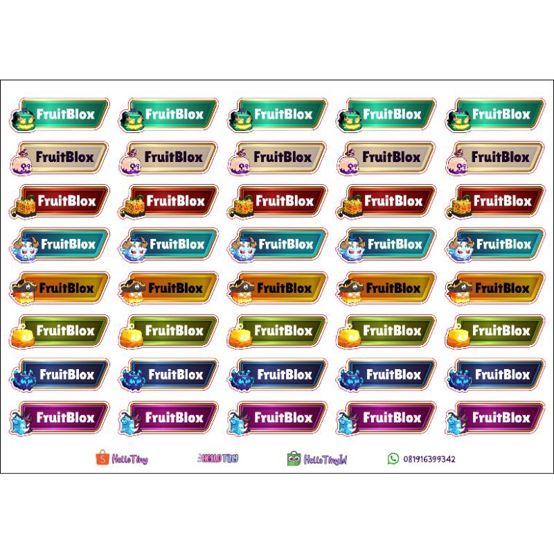 

Sticker label nama/ name label Squid Game, Sprunki, Fruitblox, Capybara, Roblox, Thomas & Friends