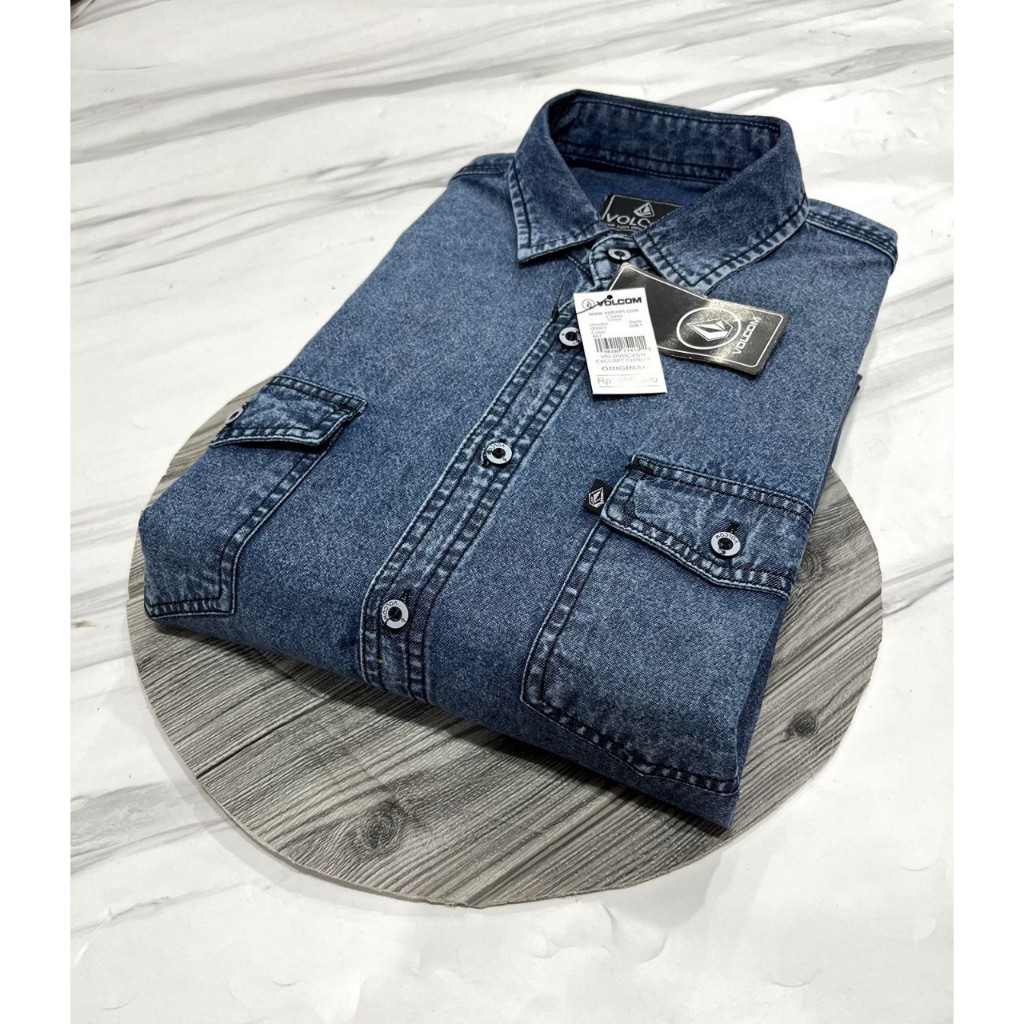 Kemeja Jeans Pria Jumbo Lengan Pendek bio wash Keren Distro Bandung Hem Denim Terbaru Edu Store