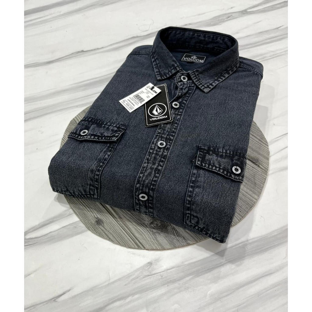 Kemeja Jeans Pria Jumbo Lengan Pendek Hitam Keren Distro Bandung Hem Denim Terbaru Edu Store