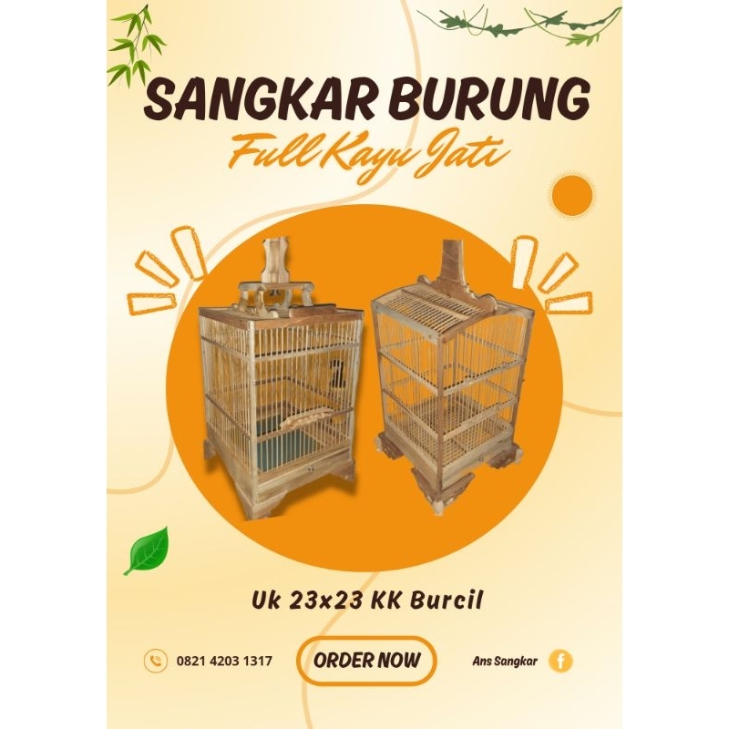 SANGKAR BURUNG KAYU JATI UK 23X23 KK BURCIL Alusan
