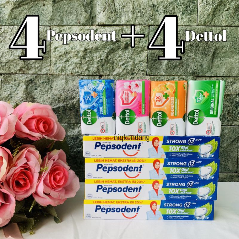 PAKET HEMAT 4 PEPSODENT 90 gr + 4 DETTOL 60 gr