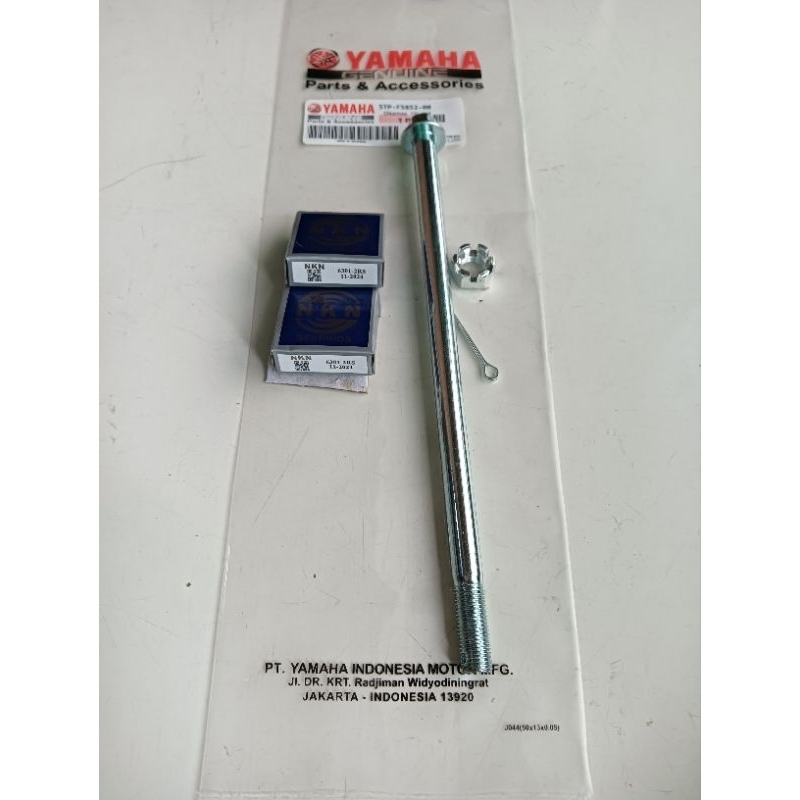 PAKET KOMPLIT 2 AITEM BEARING RODA DEPAN NKN UK 6300 + AS RODA DEPAN panjang  19.5 cm YAMAHA MIO SPO