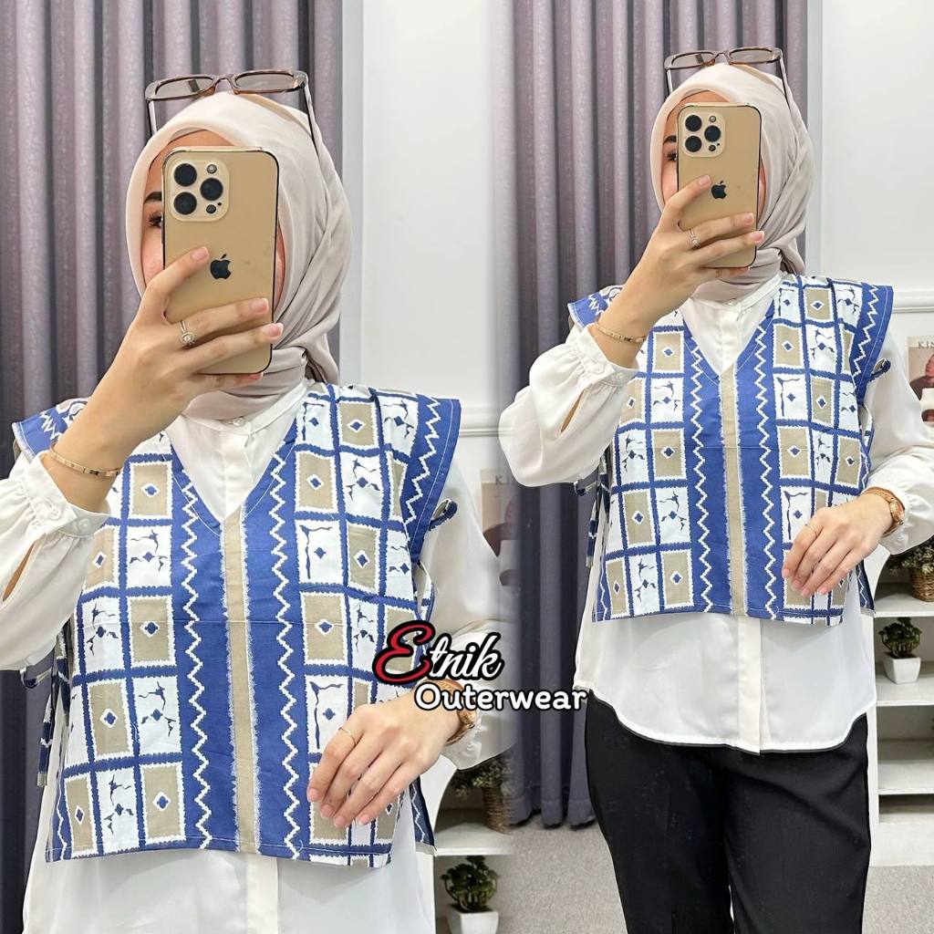 VEST BATIK WANITA MODERN ETNIK ROMPI OUTER KATUN PREMIUM || ATASAN VEST BATIK PRIA WANITA EKSLUSIF