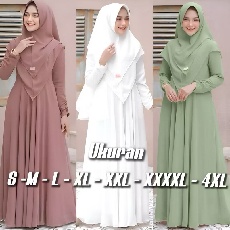 MYRA- GAMIS SYARI PLUS KHIMAR 2 LAYER UKURAN M L XL XXL 4L BAHAN SHAKILA PREMIUM BUSUI POLOS PENGAJI