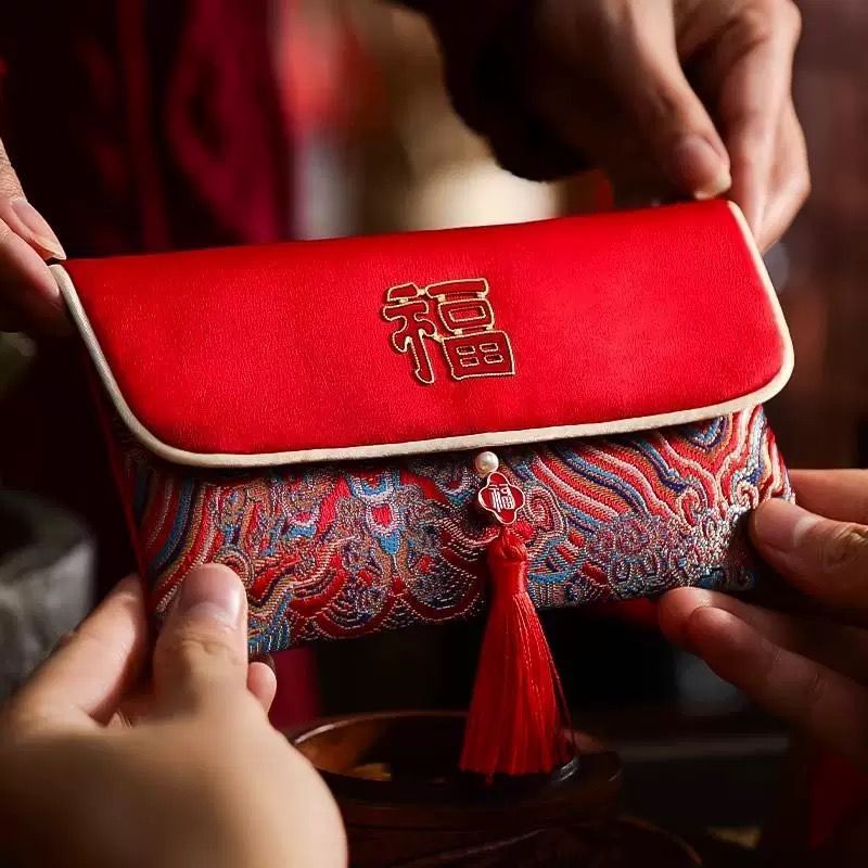 

Angpau Angpao Kain Merah shuangxi sangjit imlek / Dompet Angpao Kain Merah