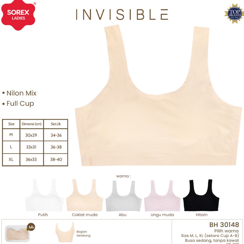 KODE J13G Sorex Invisible Bra Setara Cup AB Full Cup Seamless Busa Sedang Tanpa Kawat Bra 3148