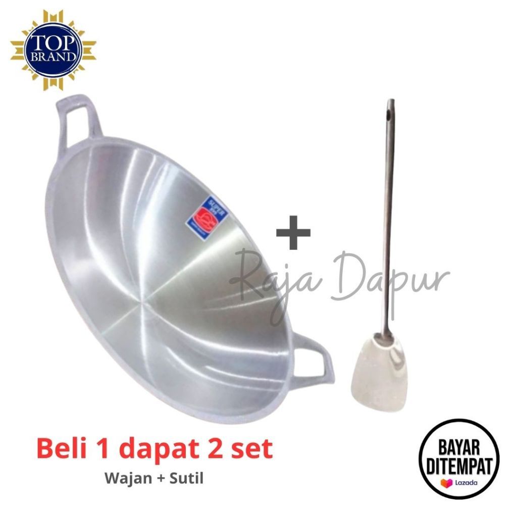 Jual murah... Wajan ceper anti lengket aluminium cor tebal gratis sodet stainless gagang kayu