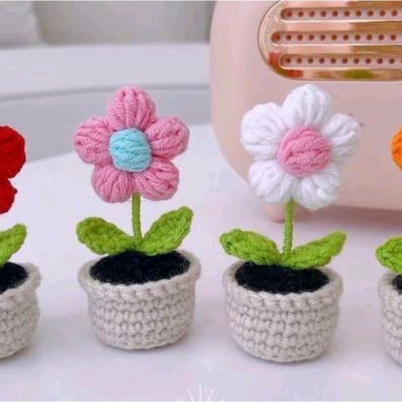 pot bunga rajut,hiasan,bunga rajut