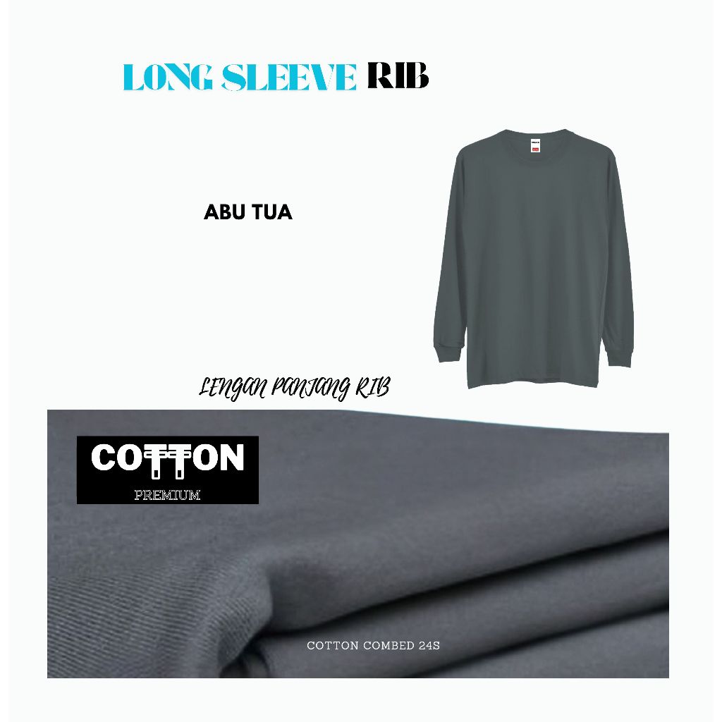 PREMIUM Kaos Polos Abu Tua Lengan Panjang Rib Premium Cotton Combed 24s Pria Wanita