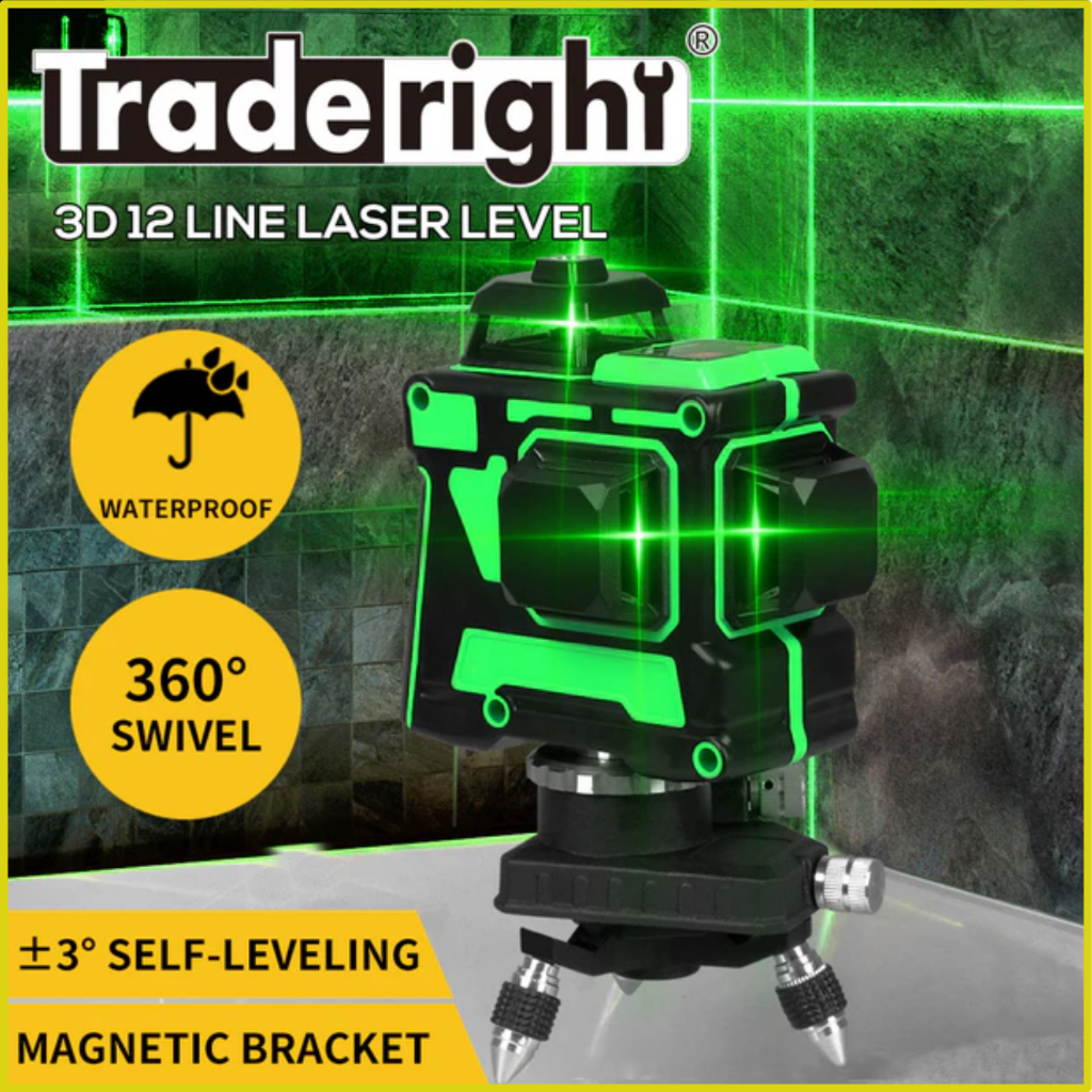 BARU Taffware Laser Level 12 Line 3D Laser Alat Tukang Bangunan Hijau Jarak Jauh - 3D-12