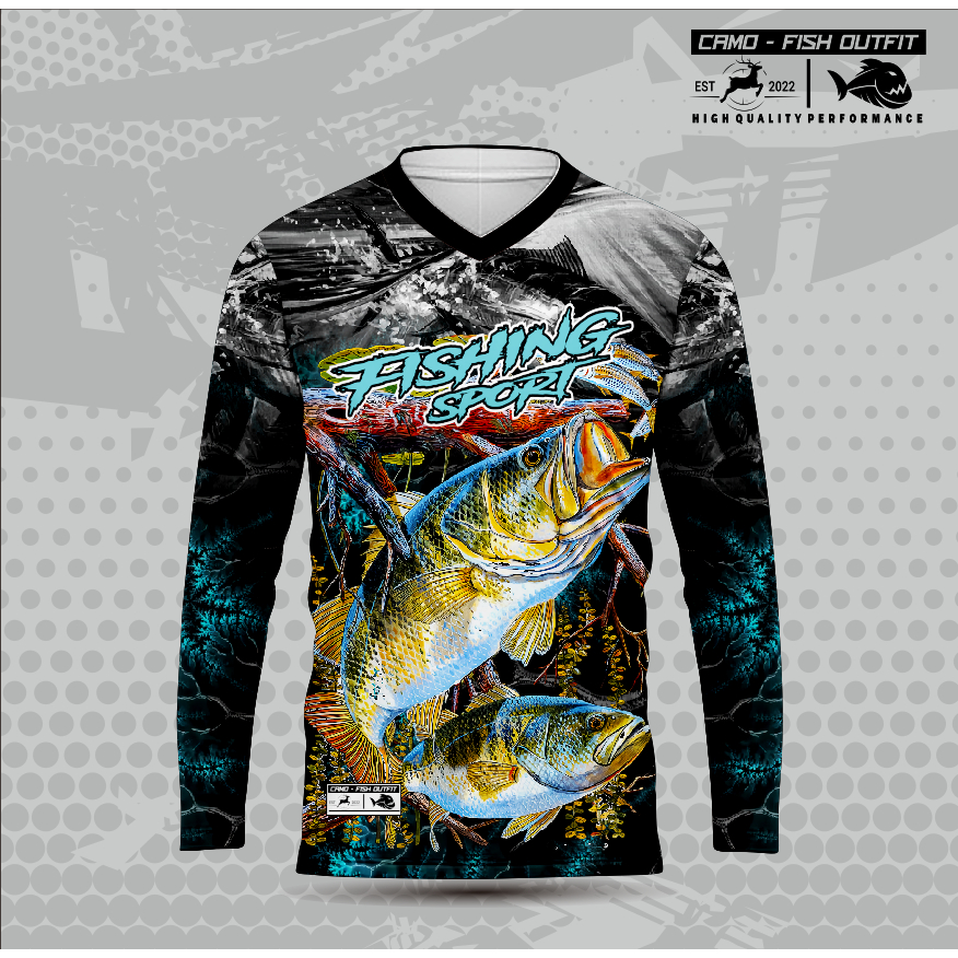 Jersey Mancing Custom Dry Fit Premium Fishing Sport Motif FISH BARAMUNDI LIKENEW