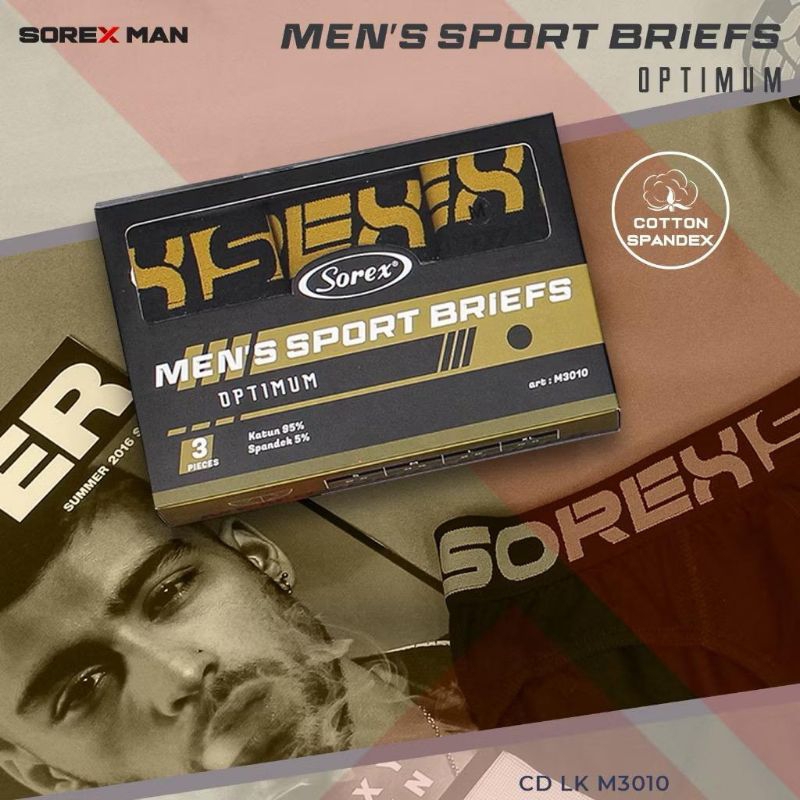 ￼(3 PCS) Sorex Man Celana Dalam Segitiga Pria Katun Men’s Sport Briefs CD Lk M 3010
