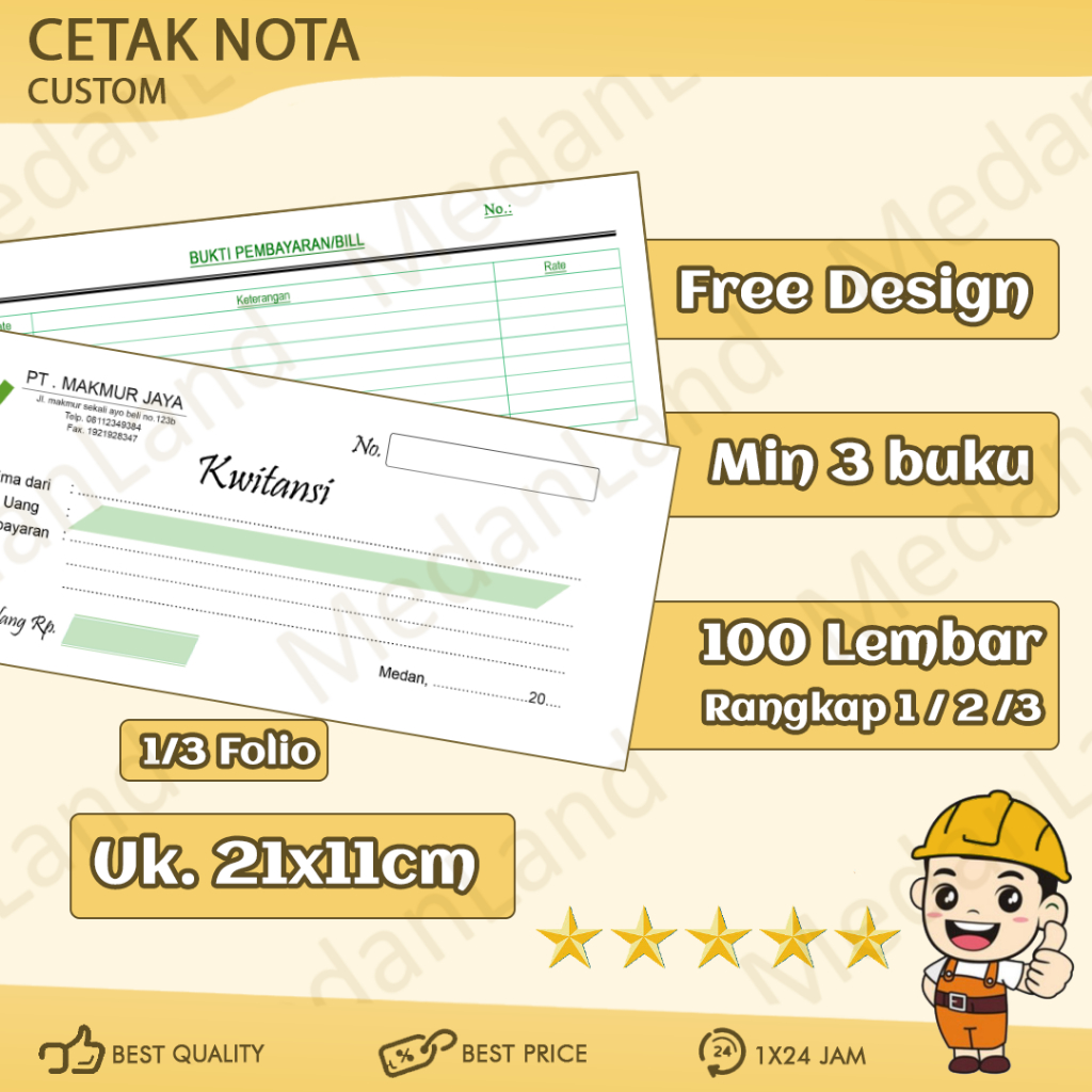 

[Bisa Satuan] Cetak bon 1/3 folio nota faktur kwitansi satuan rangkap 1 2 3 100 lembar 50 set carbonless ncr.