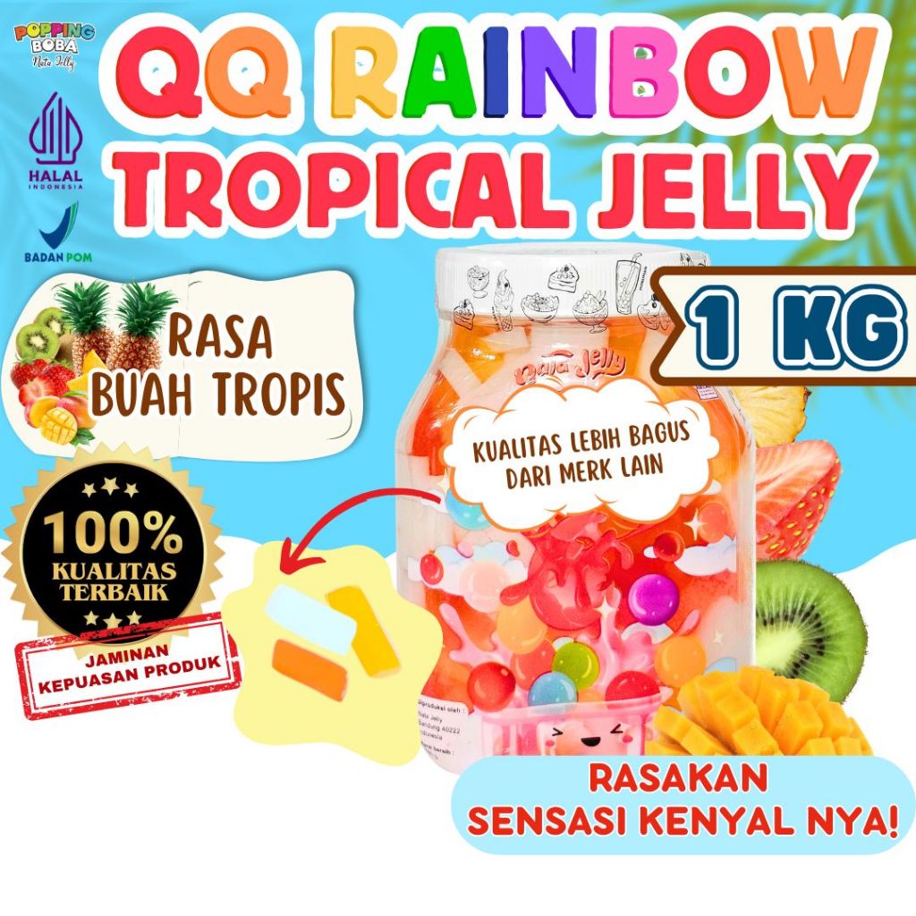 

QQ Rainbow Jelly Konyaku Topping Minuman - Jelly Warna Warni Rasa Buah Tropis 1 Kg | Cocok Untuk Semua Minuman | Popping Boba Meletus Pecah Dimulut Nata Jelly