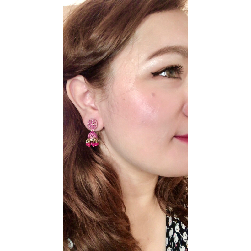 D3W Anting IMPORT Khas INDIA, Multicolour Jhumka Earring Model Lonceng Bulat Etnik, Tipe Tusuk