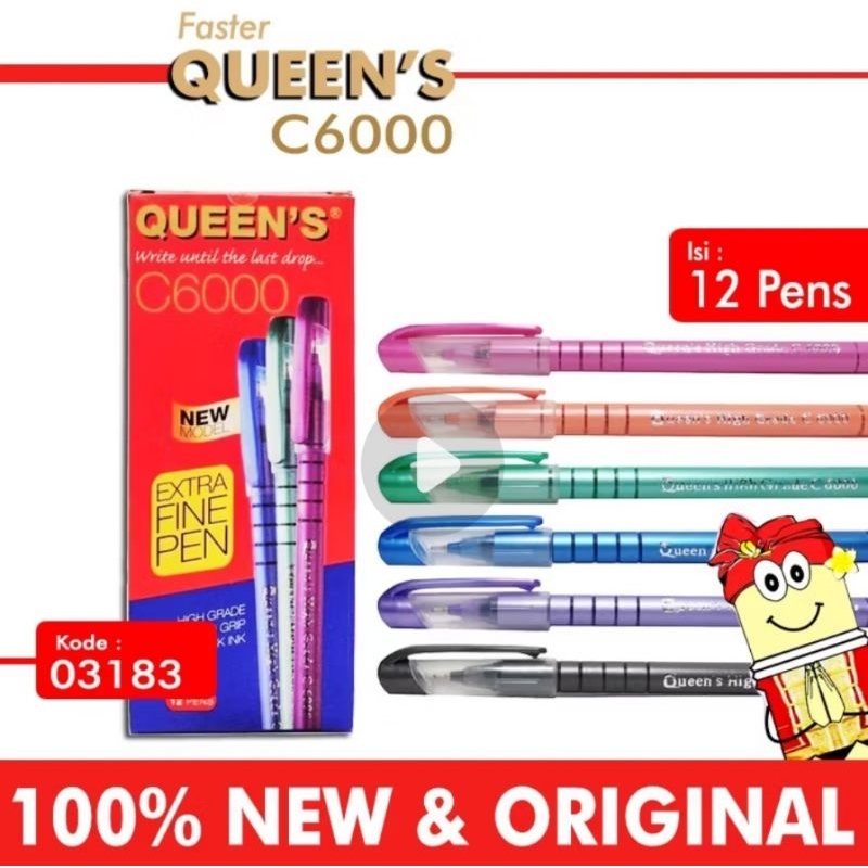 

Bolpen Queens C6000 0.7mm | Pulpen Kantor & Sekolah Murah