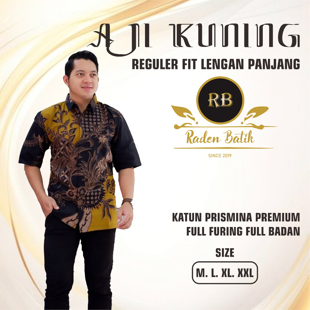 Kemeja Batik Pria Dewasa Lengan Pendek AJI KUNING Baju Batik Pria Original Solo Terbaru