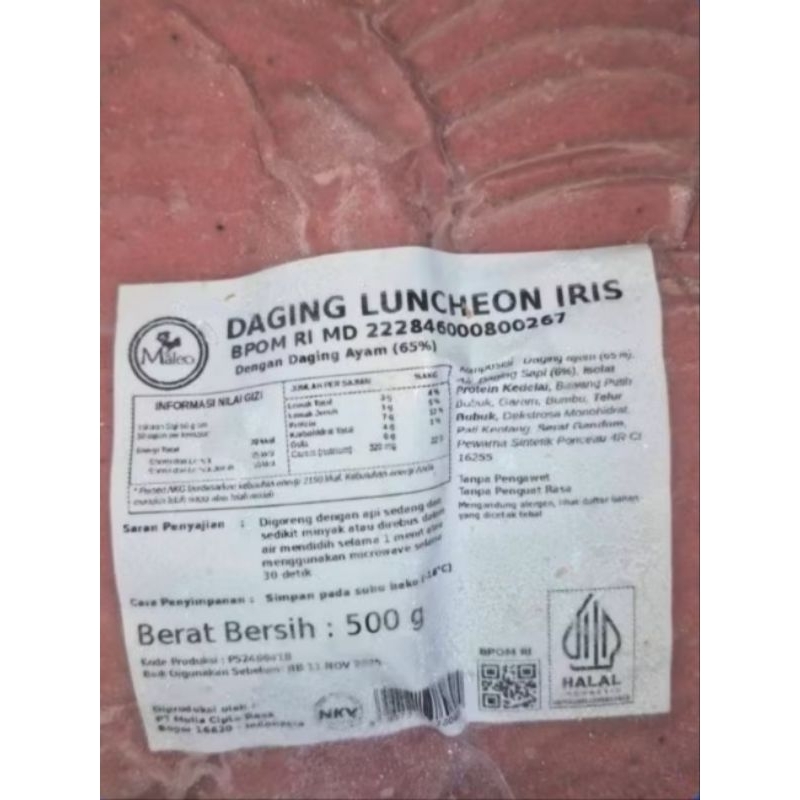 

Maleo Daging Luncheon Iris dgn Daging Ayam Frozen Luncheon Smoked Beef Chicken Beku