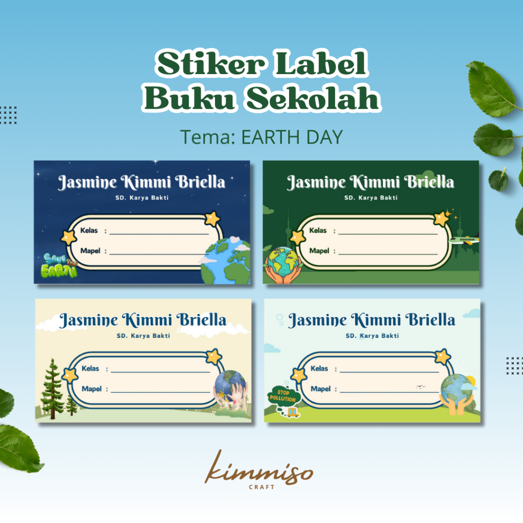 

[Kimmiso] Stiker Label Nama Buku Sekolah Tema EARTH DAY Harga Satuan (Mohon Baca Deskripsi)