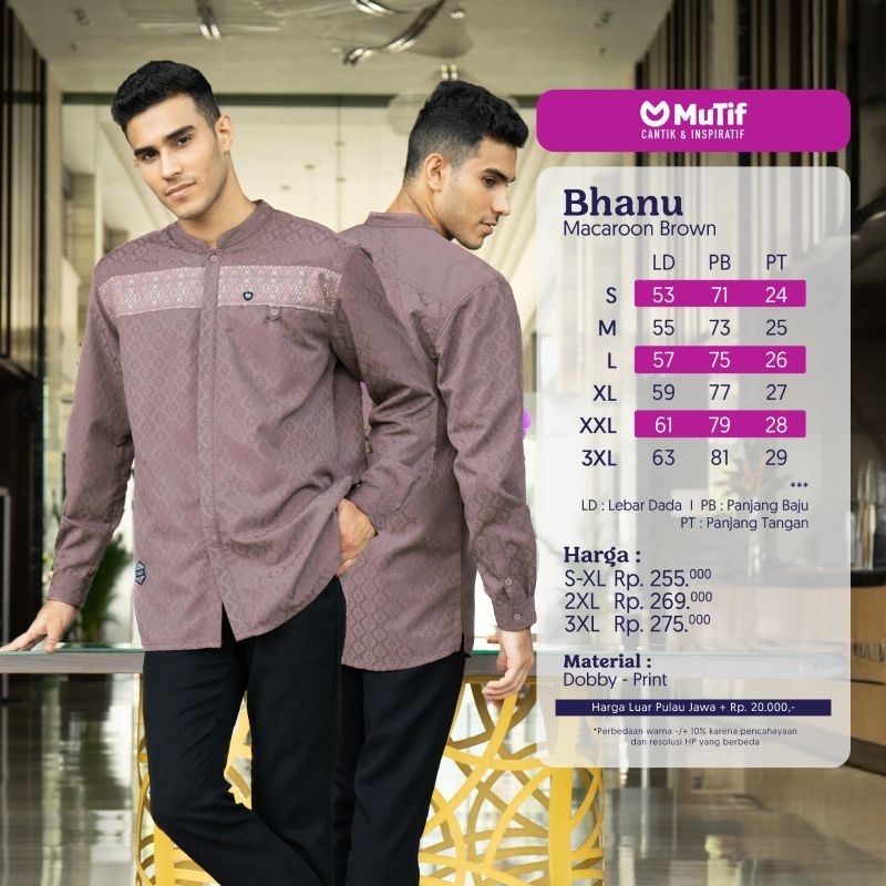 KOKO MUTIF BHANU LENGAN PANJANG WARNA BROWN READY STOCK KOKO PRIA DEWASA