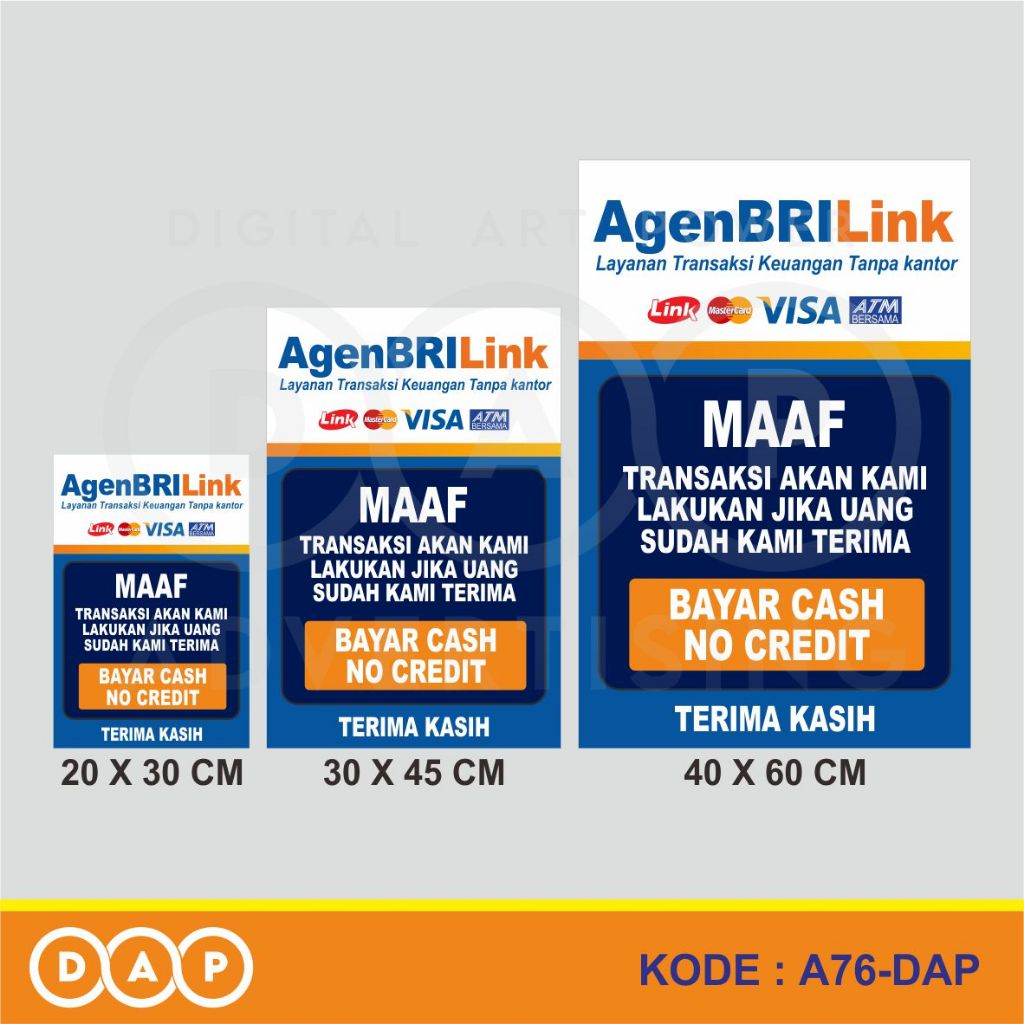 

A76 - Acrylic Sign, Stiker Akrilik Agen BRI Link, Tahan Air, Termurah, dan Bisa Custom
