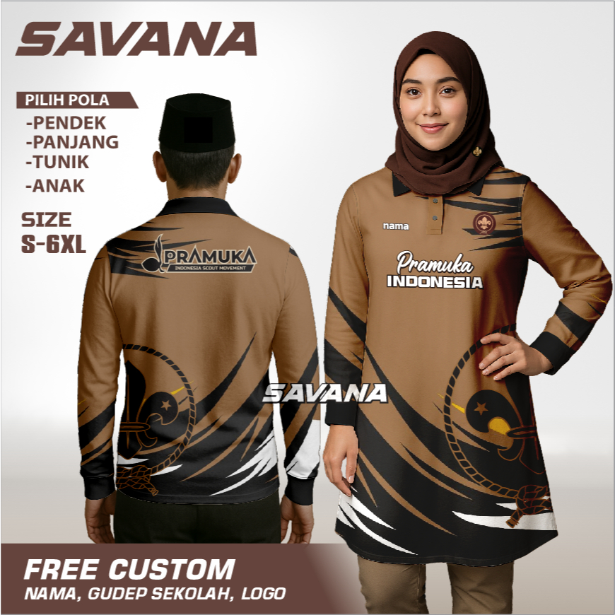 SAVANA - Jersey PRAMUKA Vnek / Panjang / Berkerah / tunik  printing penggalang pdh pdl custom / baju