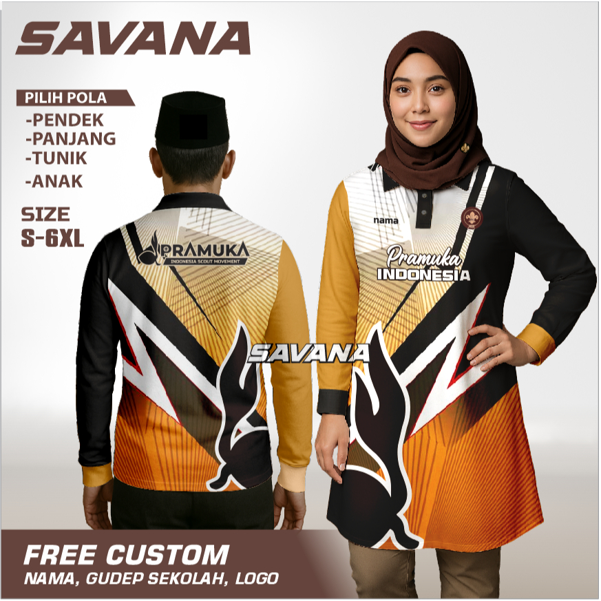 SAVANA - Jersey PRAMUKA Vnek / Panjang / Berkerah / tunik  printing penggalang pdh pdl custom / baju