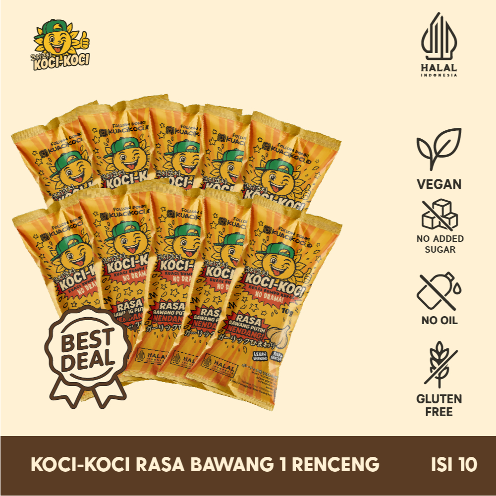 

Koci-Koci Kuaci Rasa Bawang 1 Renceng 10pcs | Cemilan Kacang Kupas 10g | Vegan Sunflower Snack Sehat