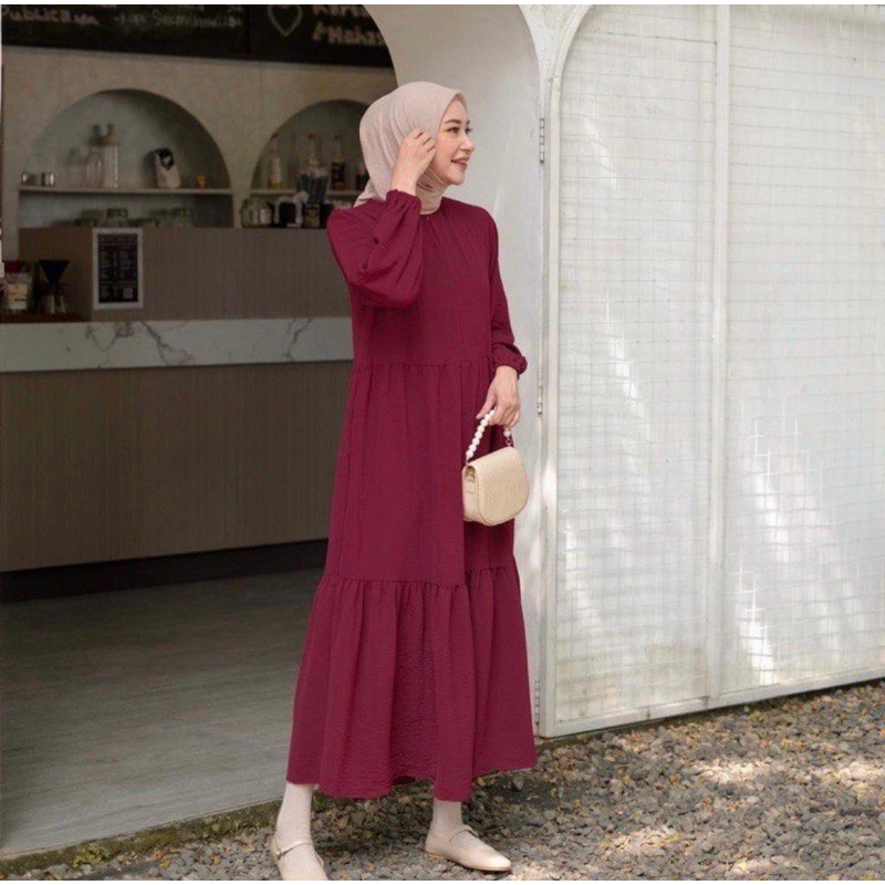 PRELOVED Kienka Elena Midi Dress Size M - Redwine & Matcha