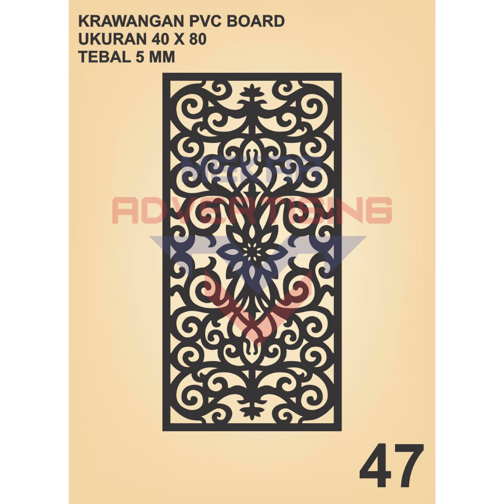 KRAWANGAN PVC BOARD HITAM  / ORNAMEN PVC FOAM BOARD HITAM TEBAL 5MM MODEL 47 UKURAN 40X80