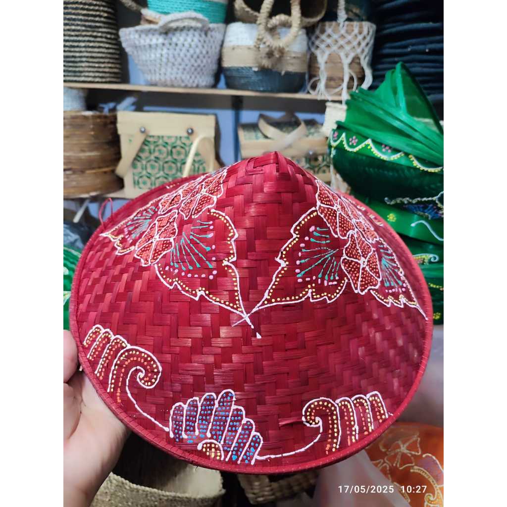 Sylviana723 Caping Batik Lukis Topi Petani Caping Bambu Anyaman