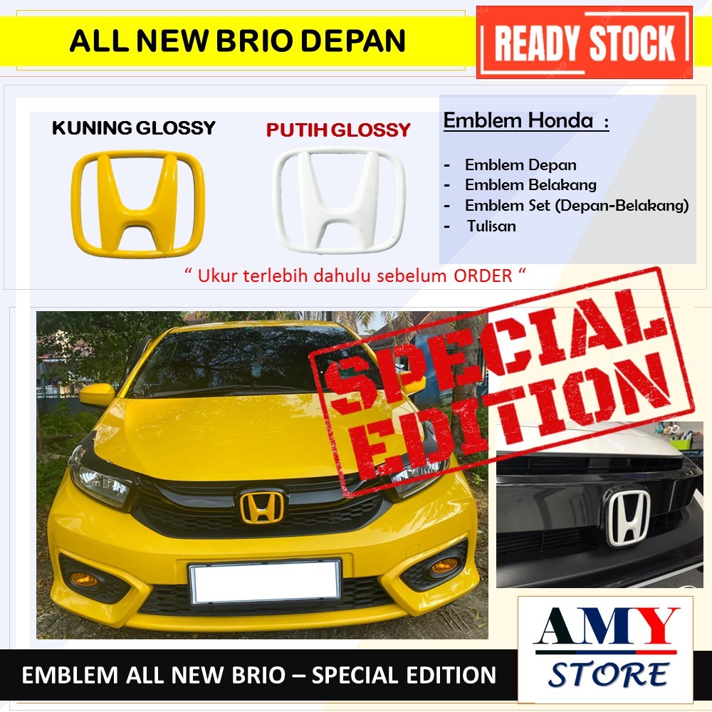 AMY154 - Logo Honda All New Brio Belakang PUTIH DAN KUNING (SPECIAL EDITION),  Emblem, Tulisan, Stic