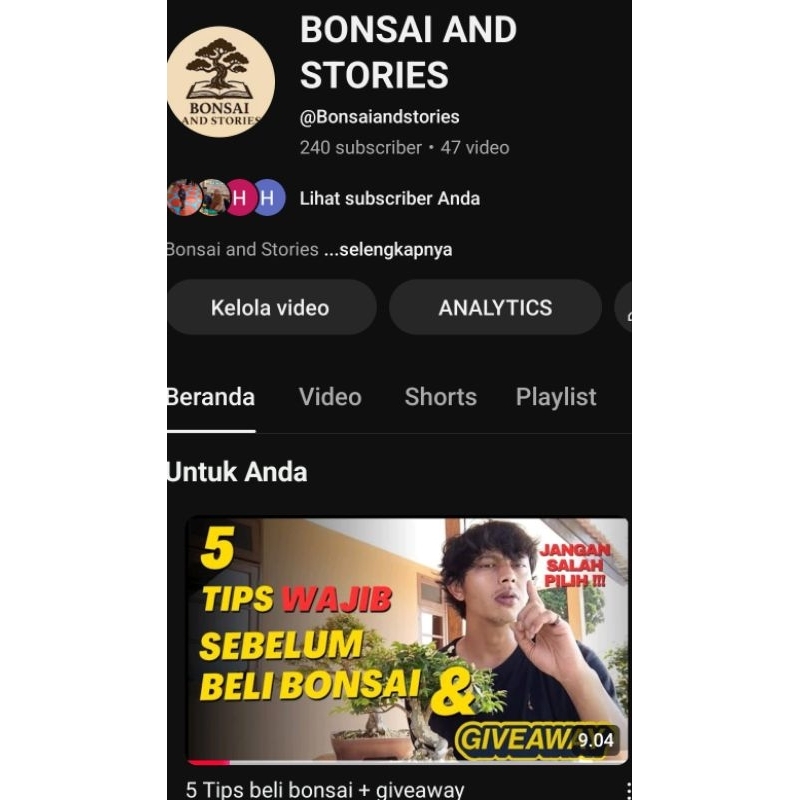 GA YouTube (BonsaiAndStories)