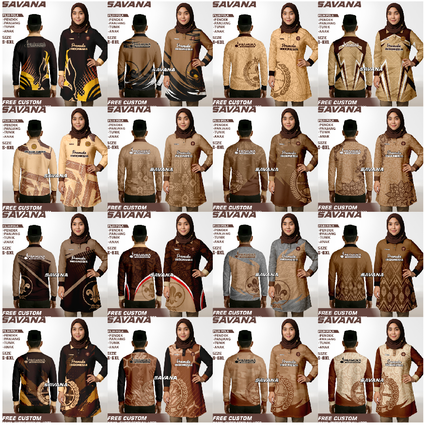 Katalog 8 Jersey PRAMUKA / PEMBINA / PENGGALANG / BAJU PDL tunik berkerah wantia cewek pria Custom N