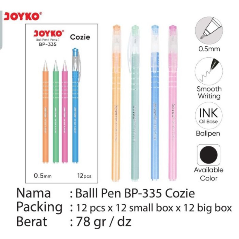 

Ball Pen Pulpen Pena Joyko Bp-335 Cozie 0.5mm (1pack/12pcs)