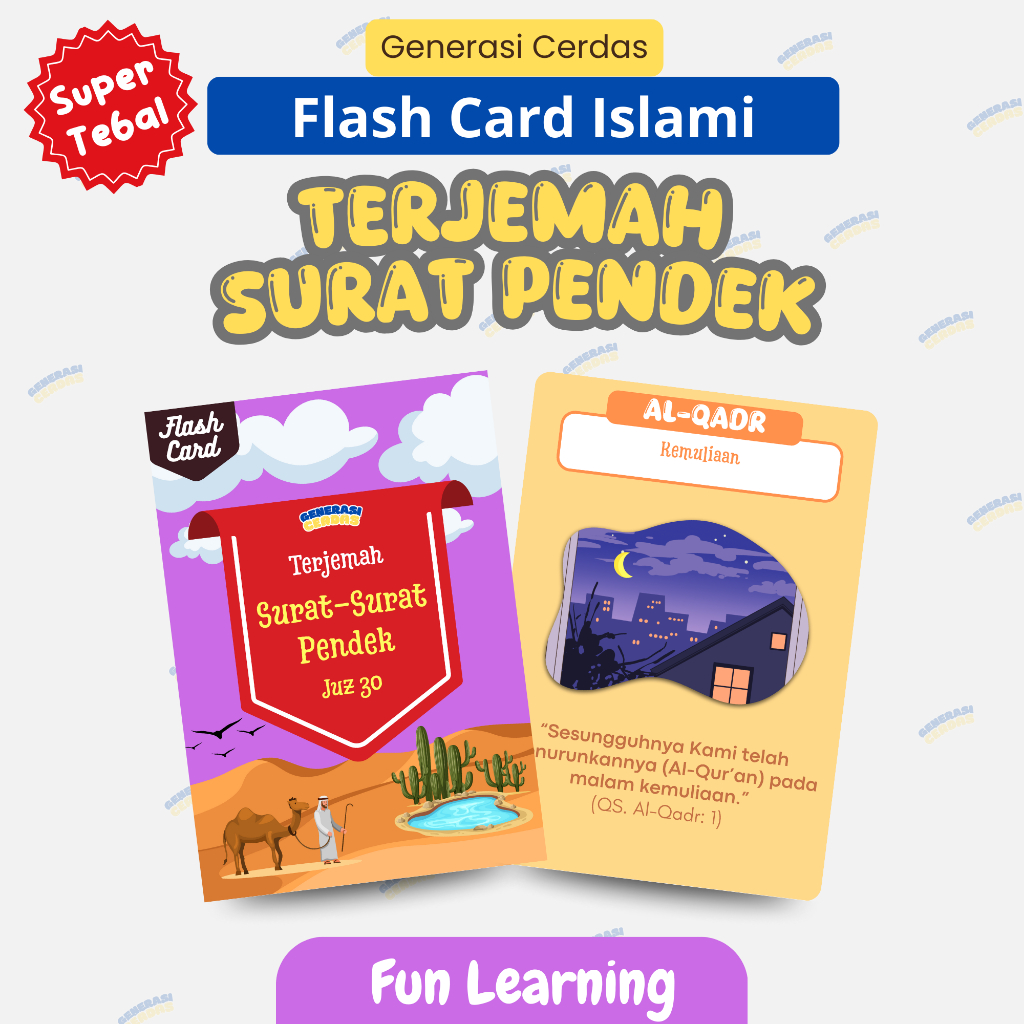 Flash Card Islami Terjemah Surat Pendek Juz 30 - Mainan Edukatif 37 Card - Belajar Al-Qur'an