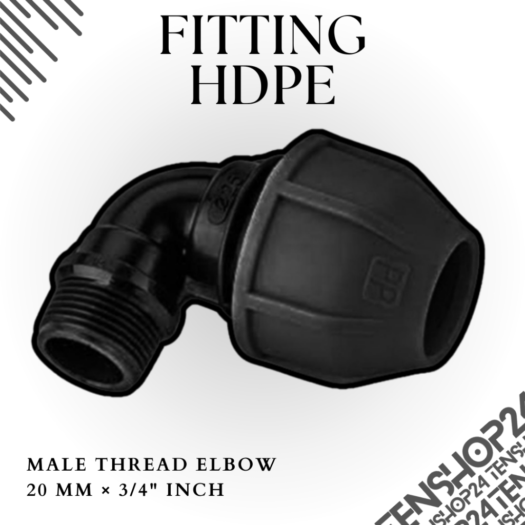 Fitting HDPE Male Thread elbow / Knee Drat Luar - 20mm x 3/4" Kualitas Tinggi Sambungan Pipa HDPE