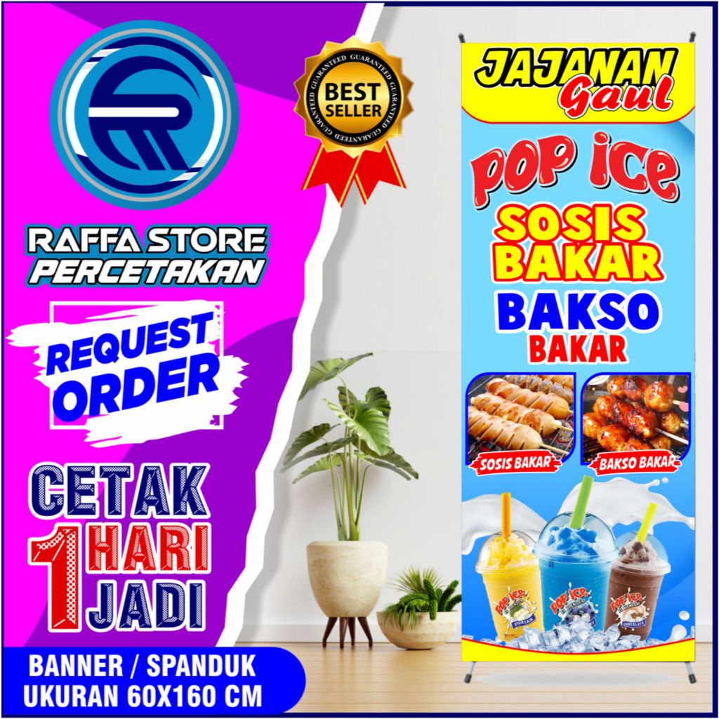Spanduk/Banner Pop Ice Spanduk Banner Sosis Bakar Spanduk/Banner Bakso Bakar