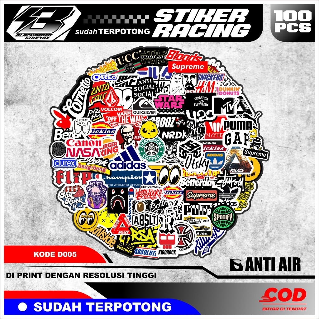 

100PCS STIKER CASE STIKER BRAND SUDAH TERPOTONG