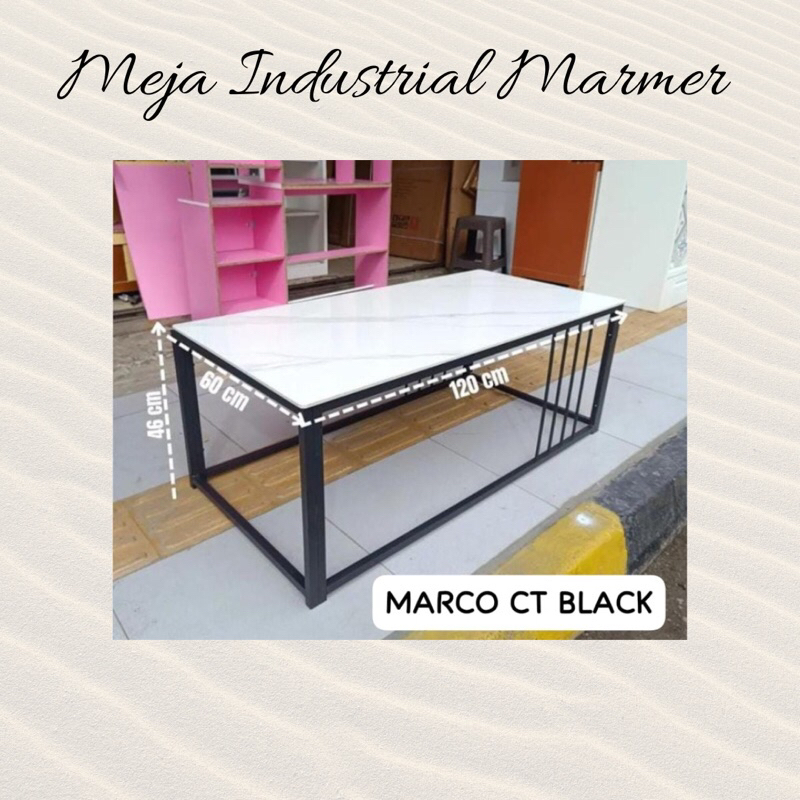 Henny Furniture Meja Tamu Industrial Marmer / Meja Sofa Ruang Tamu / Meja Industrial Marmer