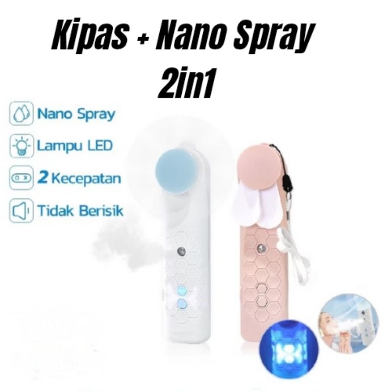 Kipas Angin Mini Nano Spray Portable 2 in 1 Lampu LED Usb Cas Genggam Bisa Di Isi Air Mainan anak