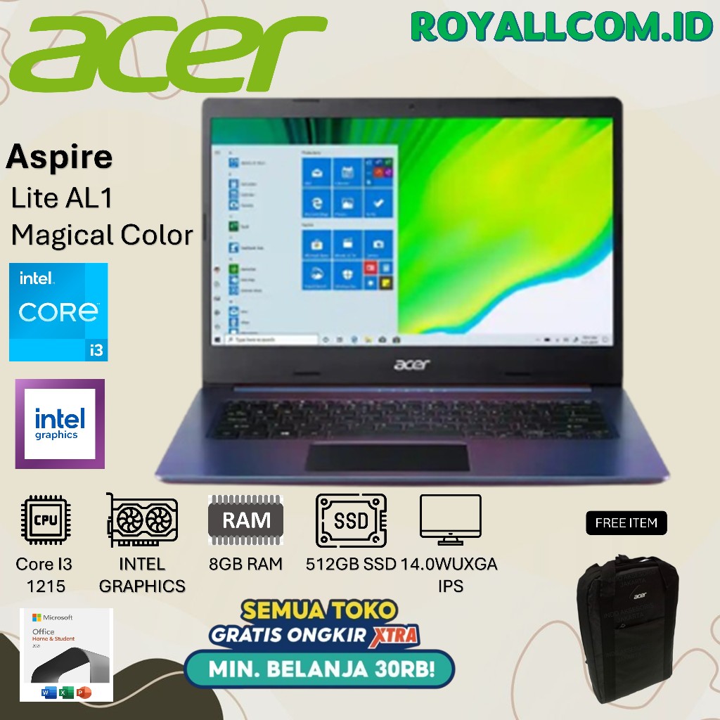 ACER ASPIRE LITE AL1 MAGICAL COLOR I3 1215 8GB 512GB W11+OHS 14.0WUXGA IPS BLIT