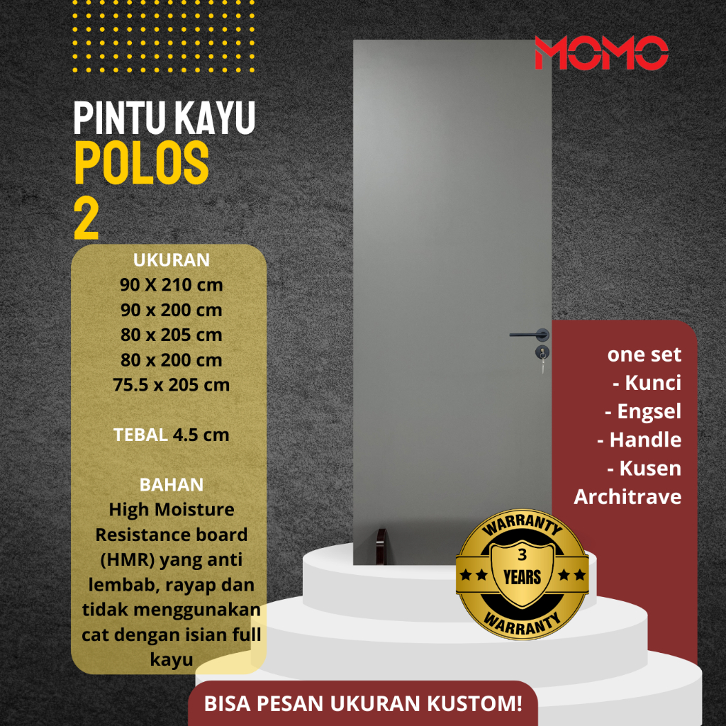 MOMO - Polos 2 Pintu Kamar Utama Rumah Pintu Kayu HMR ECO Series