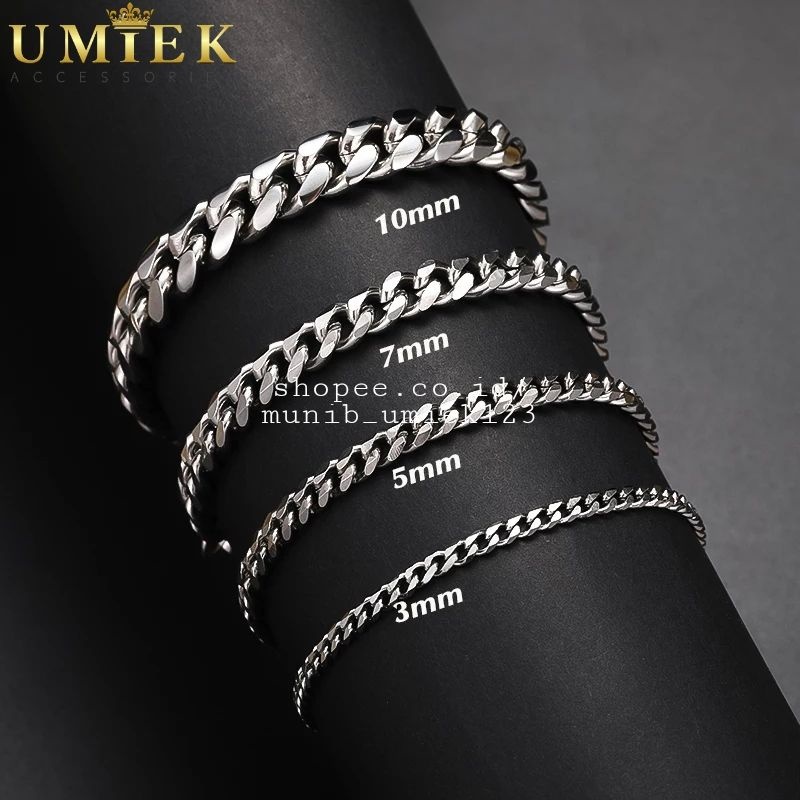 Gelang Pria Wanita Titanium Rantai Silver Putih Perak Asli Rante Cowok Cewek Keren Anti Karat Laki L