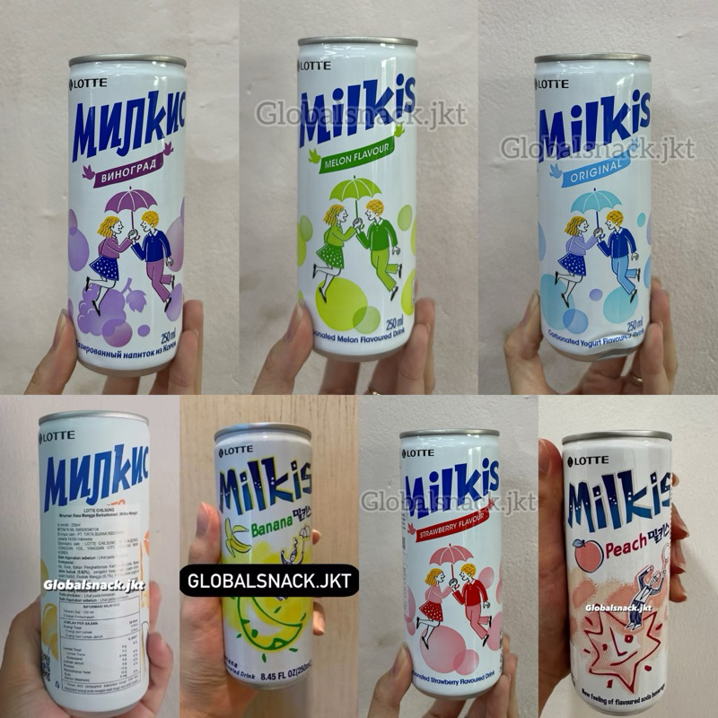 

LOTTE CHILSUNG MILKIS STRAWBERRY / GRAPE / MELON / MANGO / MILK AND YOGURT / BANANA / PEACH MINUMAN SODA SUSU