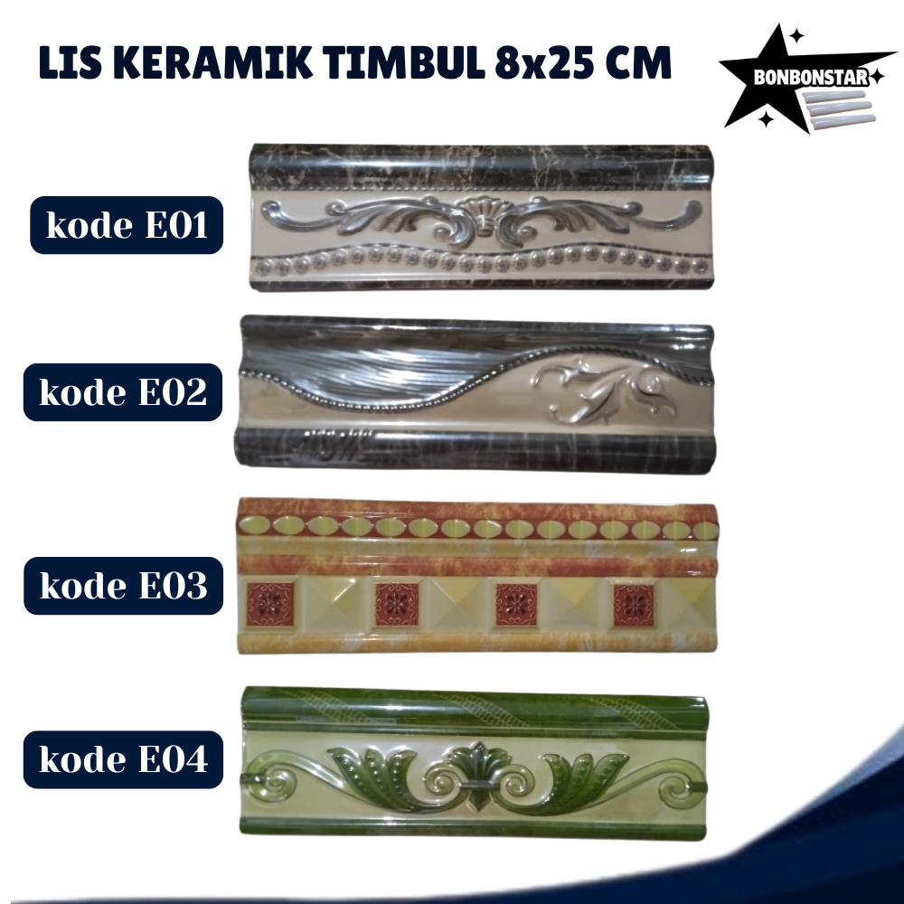 Lis Keramik Dinding 8x25 Cm Motif Terbaru | Lis Keramik 8x25 Cm Rumah | Lis Keramik Timbul