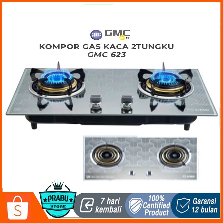 Kompor Kaca GMC 623 2 Tungku Kompor Tanam Silver Series PROMO NEW