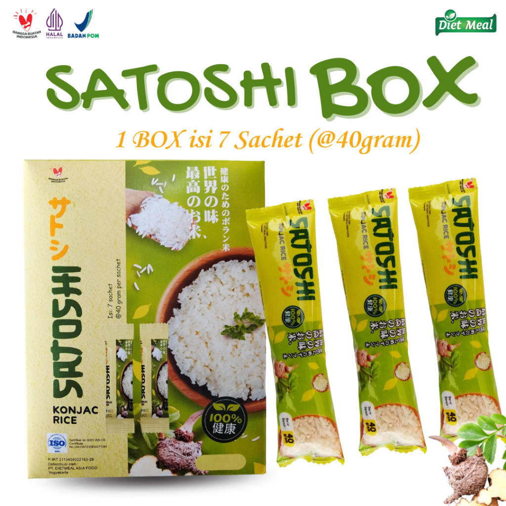 

Beras Porang Shirataki SATOSHI kemasan DUS BOX isi 7 sacet